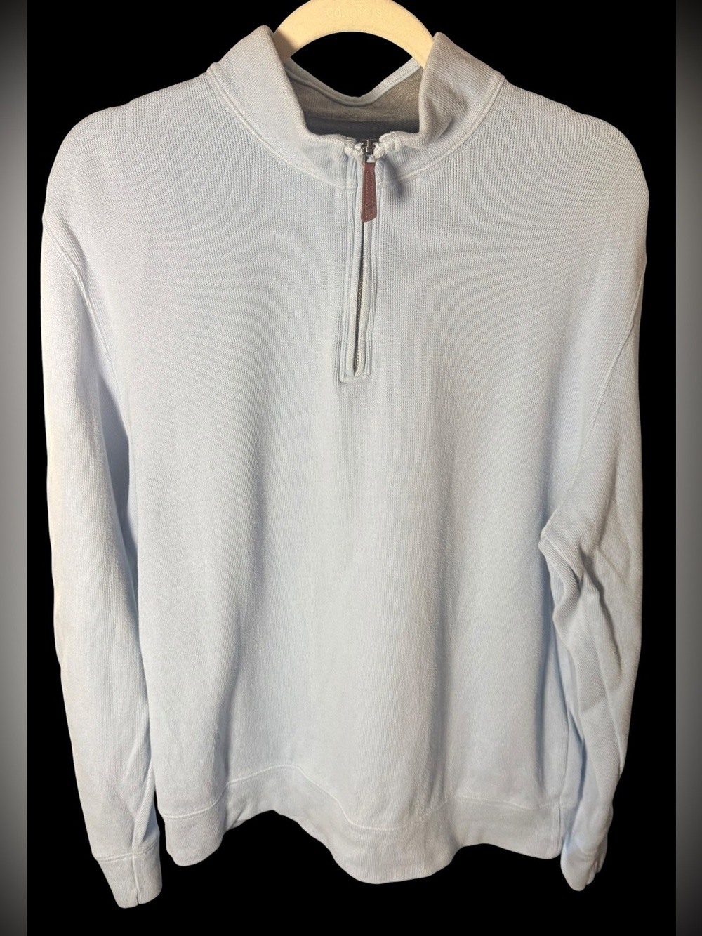 Lands’ End Men’s Bedford Rib Quarter Zip Sweater Light Blue Large 100% cotton